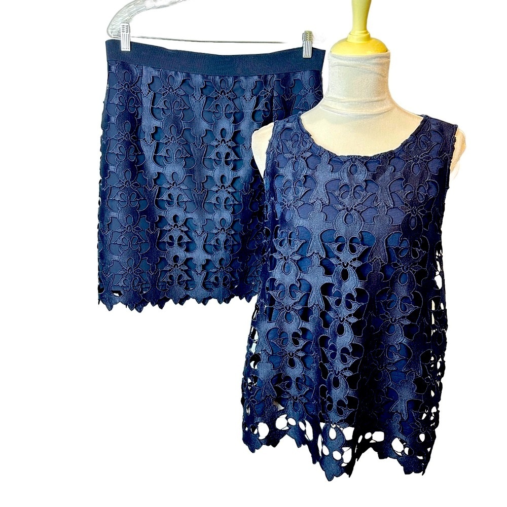 LOFT Navy Blue Lace Skirt Set